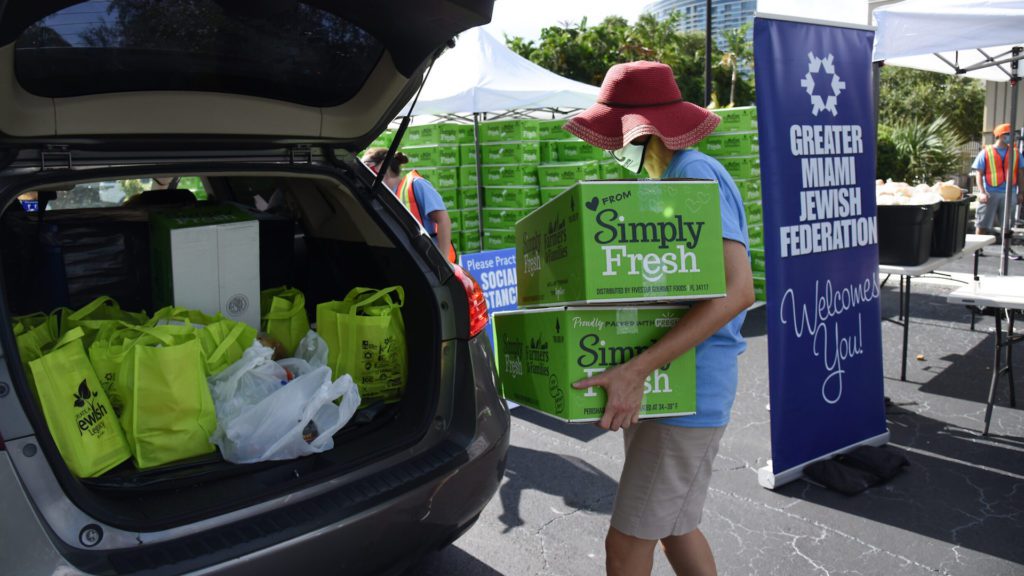 Volunteers Handout Food At Kosher Drive-thru Distribution Site, Miami, Florida, USA - 29 July 2020