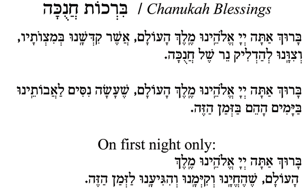 Hebrew text for Chanukah Blessings