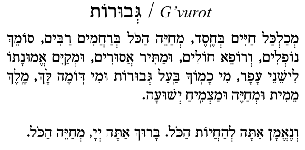 Hebrew the G'vurot prayer