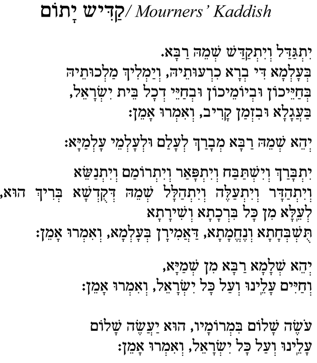 Hebrew text for Mourners' Kaddish