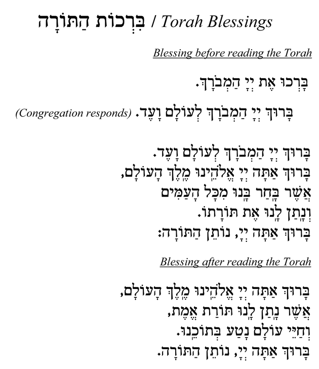 Hebrew text for Torah Blessings