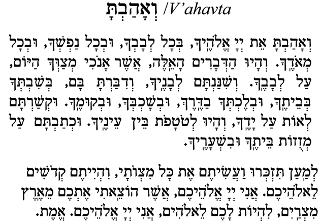 Hebrew text for V'ahavta prayer