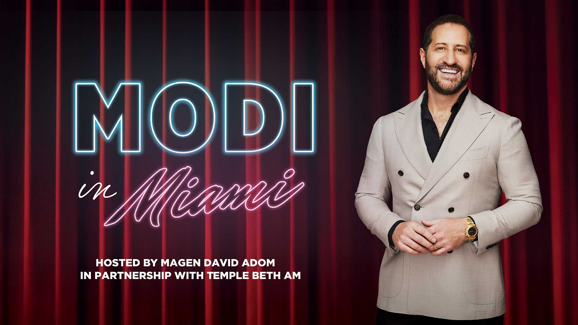 photo of Modi in front of theater curtain - Modi in Miami, Hosted by Magen David Adom