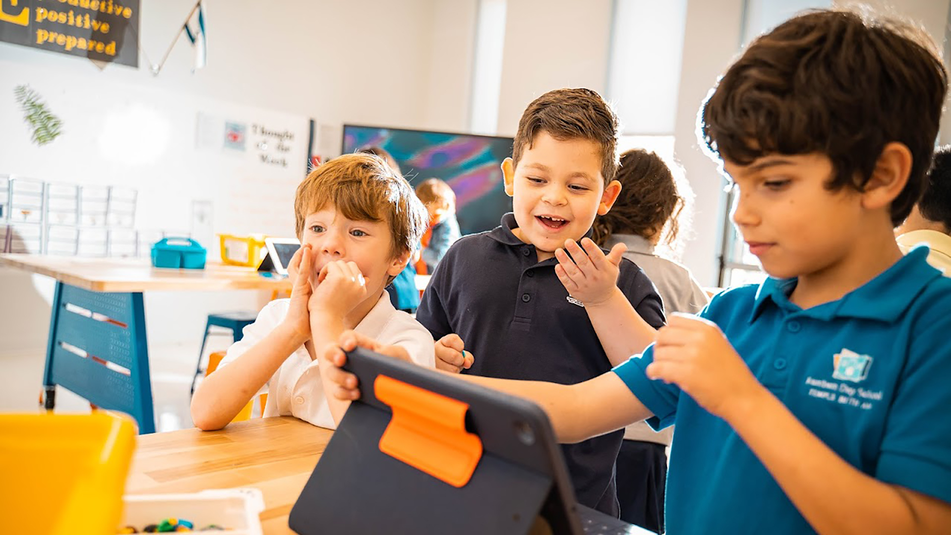 Rambam Day School elementary students working on iPad