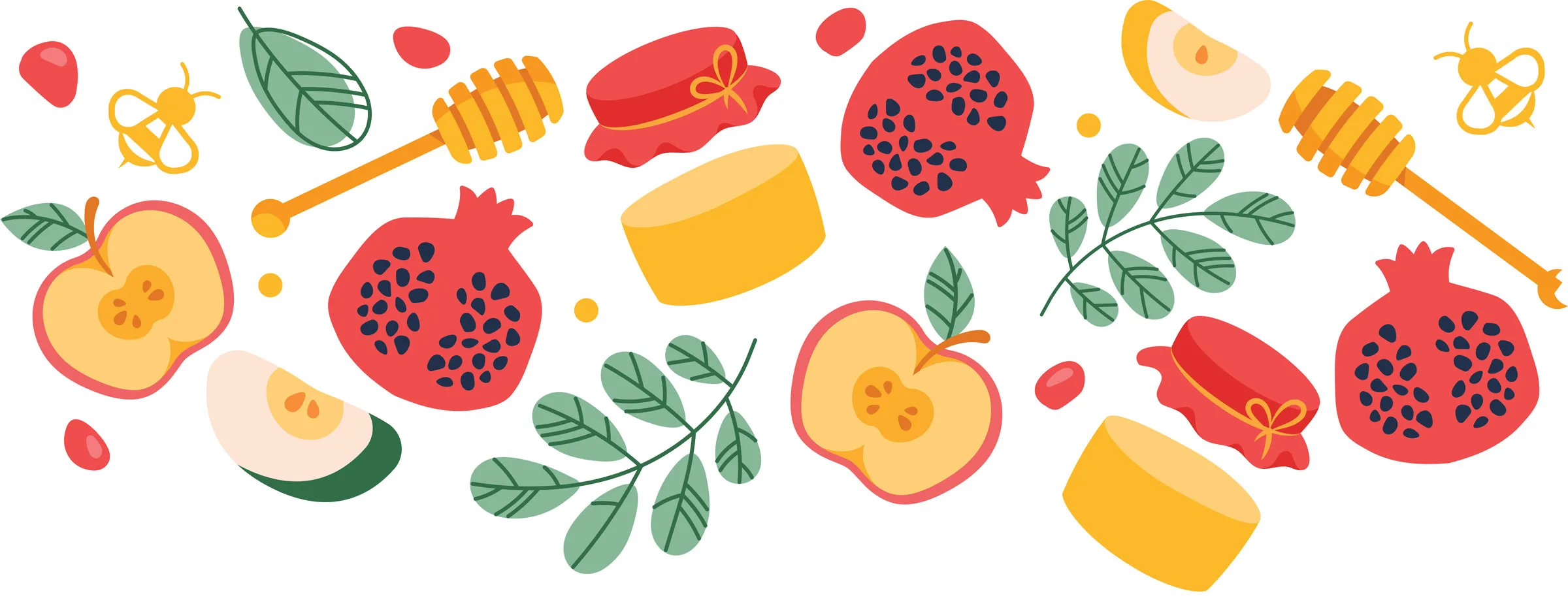 pomegranates, honey and apples illustration